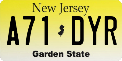 NJ license plate A71DYR