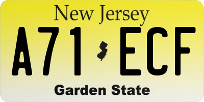 NJ license plate A71ECF