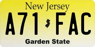 NJ license plate A71FAC