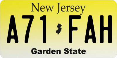 NJ license plate A71FAH