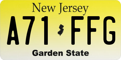 NJ license plate A71FFG