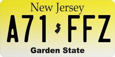 NJ license plate A71FFZ