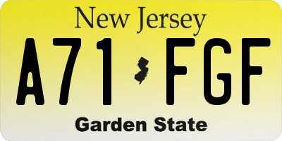 NJ license plate A71FGF