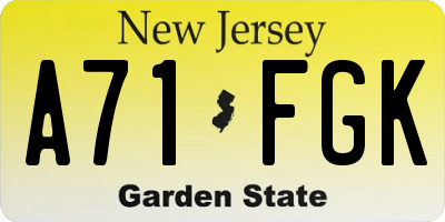 NJ license plate A71FGK