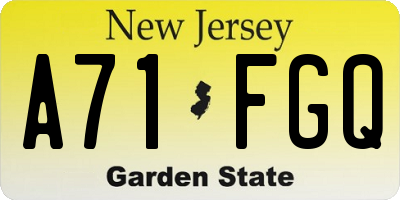 NJ license plate A71FGQ