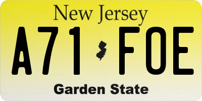 NJ license plate A71FOE