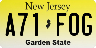 NJ license plate A71FOG