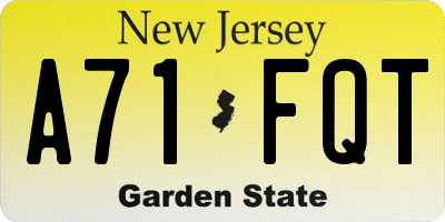 NJ license plate A71FQT