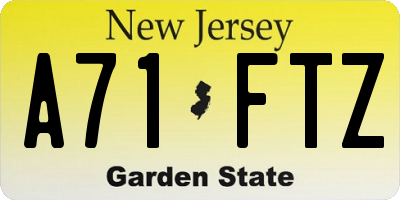 NJ license plate A71FTZ