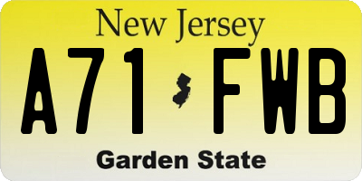 NJ license plate A71FWB