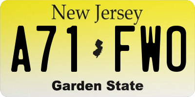 NJ license plate A71FWO