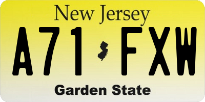 NJ license plate A71FXW