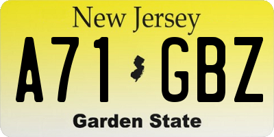 NJ license plate A71GBZ