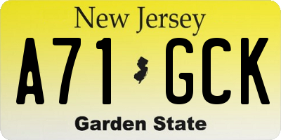 NJ license plate A71GCK