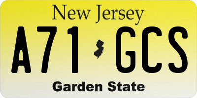 NJ license plate A71GCS