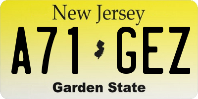 NJ license plate A71GEZ