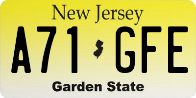 NJ license plate A71GFE