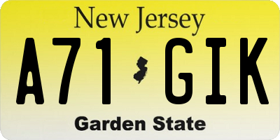 NJ license plate A71GIK