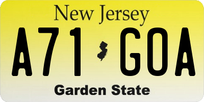 NJ license plate A71GOA