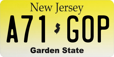 NJ license plate A71GOP