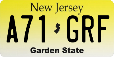NJ license plate A71GRF