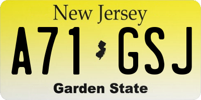 NJ license plate A71GSJ