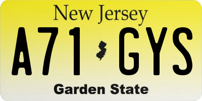 NJ license plate A71GYS