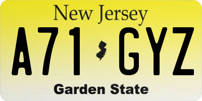 NJ license plate A71GYZ