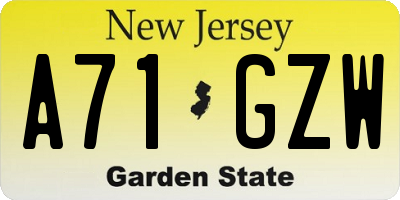 NJ license plate A71GZW