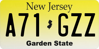 NJ license plate A71GZZ