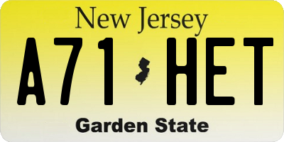 NJ license plate A71HET