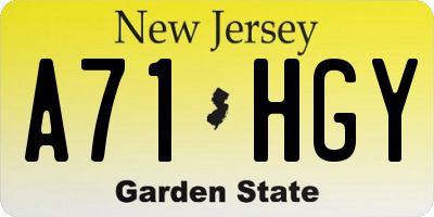 NJ license plate A71HGY