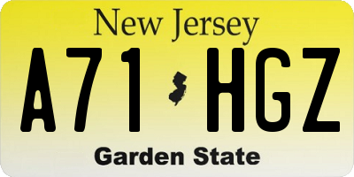 NJ license plate A71HGZ