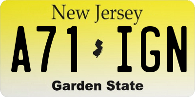 NJ license plate A71IGN