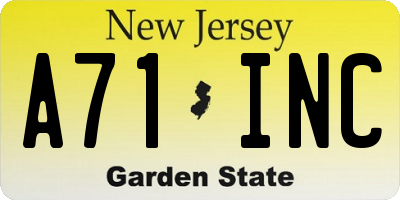 NJ license plate A71INC