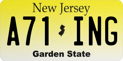 NJ license plate A71ING