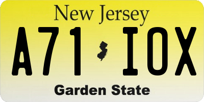 NJ license plate A71IOX