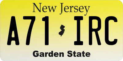 NJ license plate A71IRC