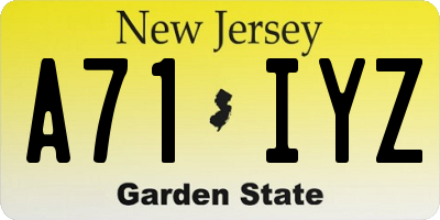 NJ license plate A71IYZ