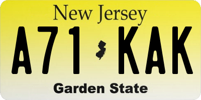 NJ license plate A71KAK