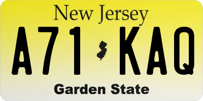 NJ license plate A71KAQ
