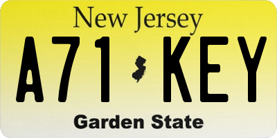 NJ license plate A71KEY