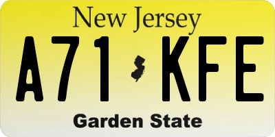 NJ license plate A71KFE
