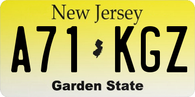 NJ license plate A71KGZ