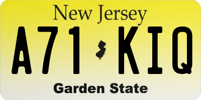 NJ license plate A71KIQ
