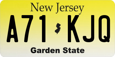 NJ license plate A71KJQ