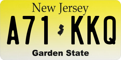 NJ license plate A71KKQ