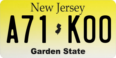 NJ license plate A71KOO