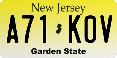 NJ license plate A71KOV