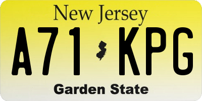NJ license plate A71KPG